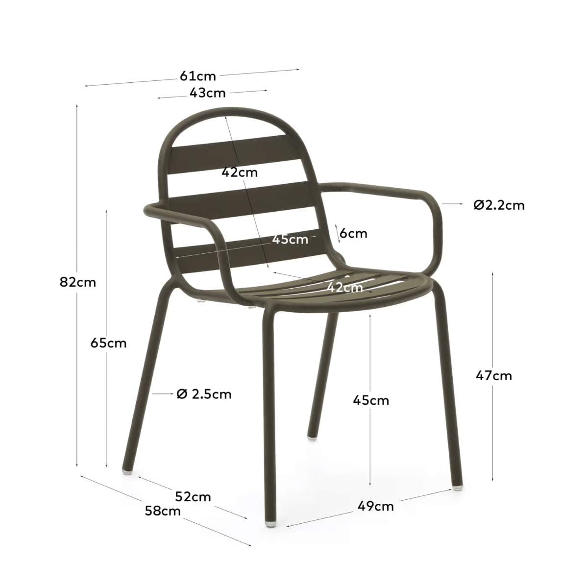 Kave Home Joncols stackable outdoor chair in aluminium with taupe painted finish