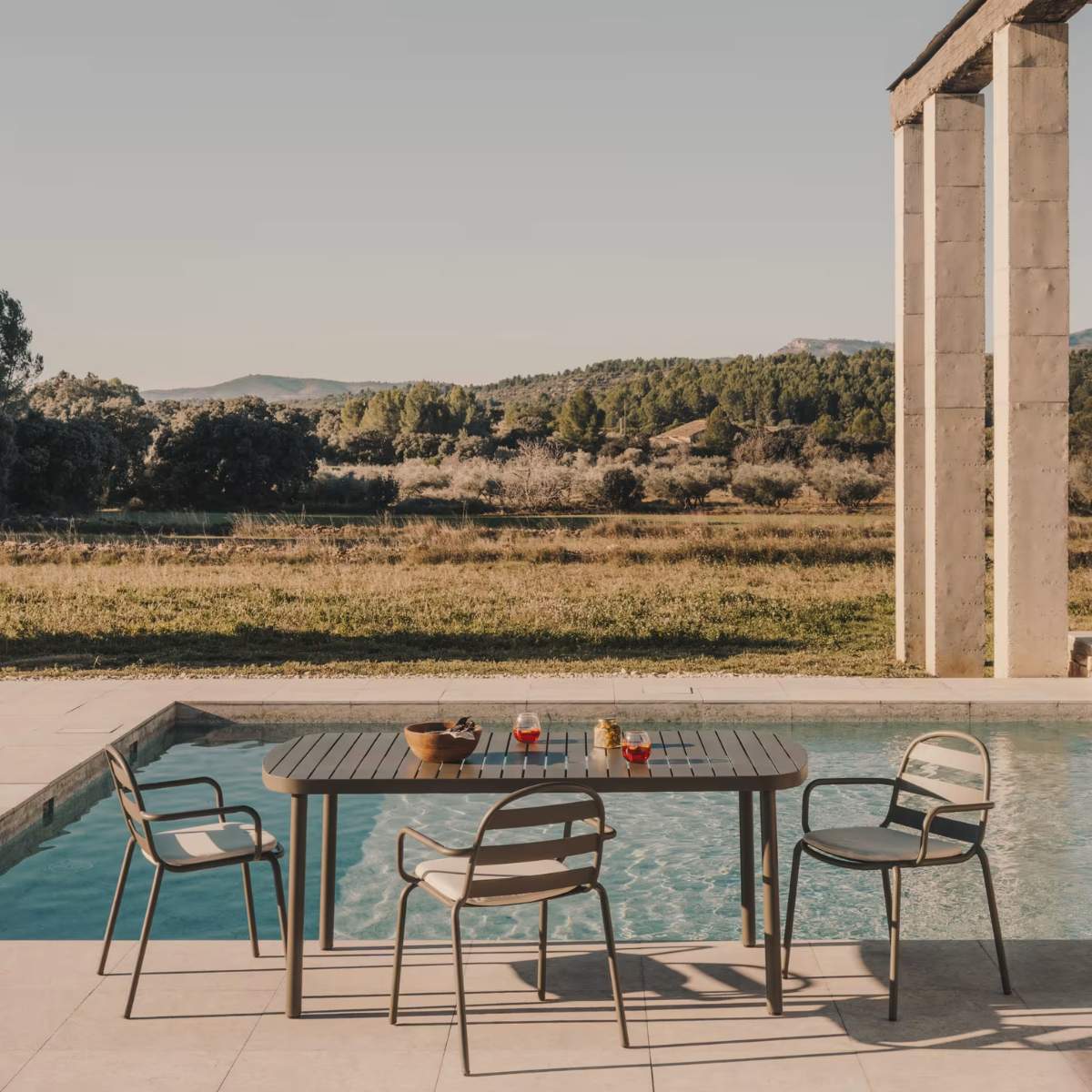 Kave Home Joncols outdoor table in aluminium with taupe painted finish 180 x 90cm