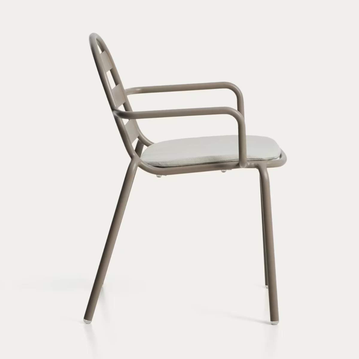 Kave Home Joncols stackable outdoor chair in aluminium with taupe painted finish