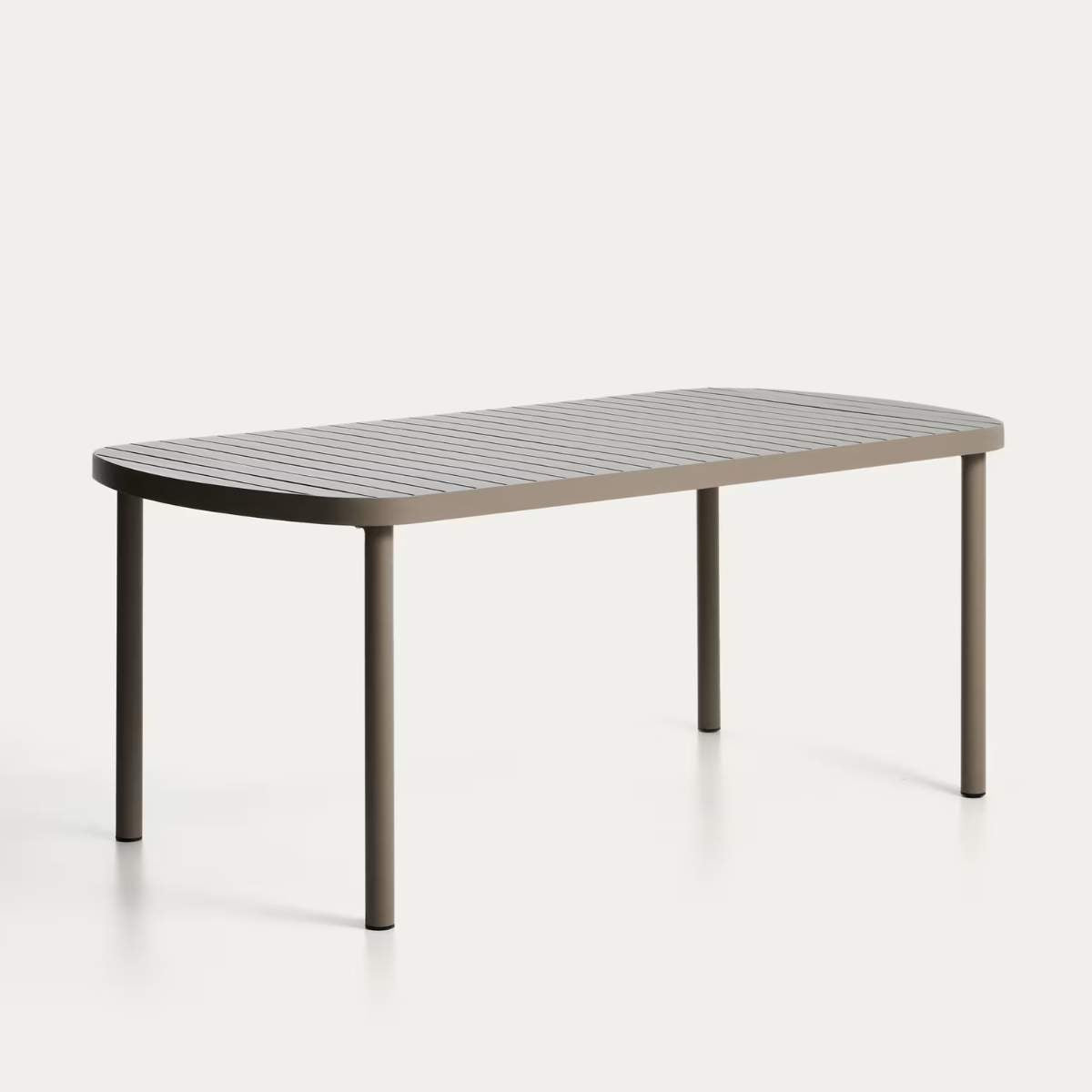 Kave Home Joncols outdoor table in aluminium with taupe painted finish 180 x 90cm
