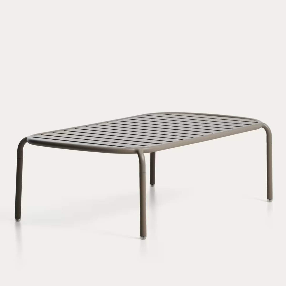 Kave Home Joncols outdoor coffee table in aluminium with taupe painted finish Ø 113 x 65cm