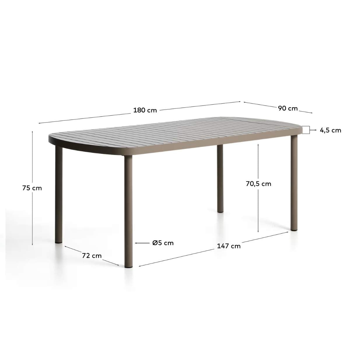 Kave Home Joncols outdoor table in aluminium with taupe painted finish 180 x 90cm