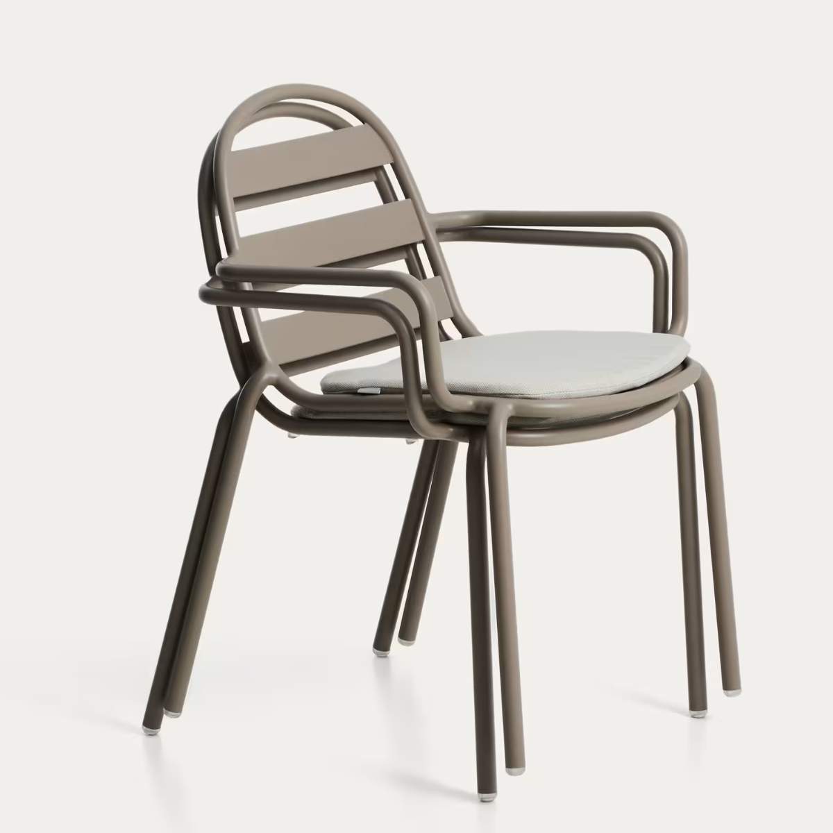 Kave Home Joncols stackable outdoor chair in aluminium with taupe painted finish