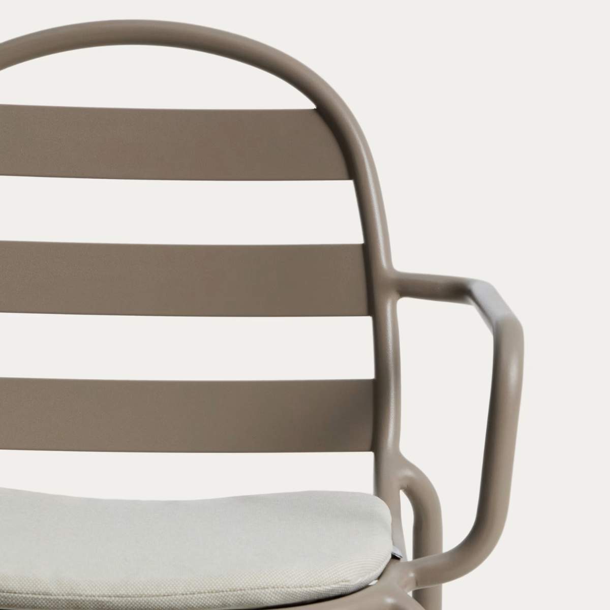 Kave Home Joncols stackable outdoor chair in aluminium with taupe painted finish
