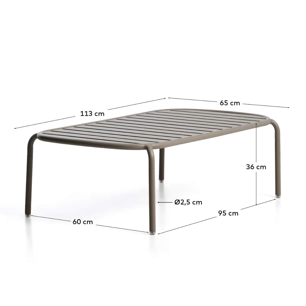 Kave Home Joncols outdoor coffee table in aluminium with taupe painted finish Ø 113 x 65cm