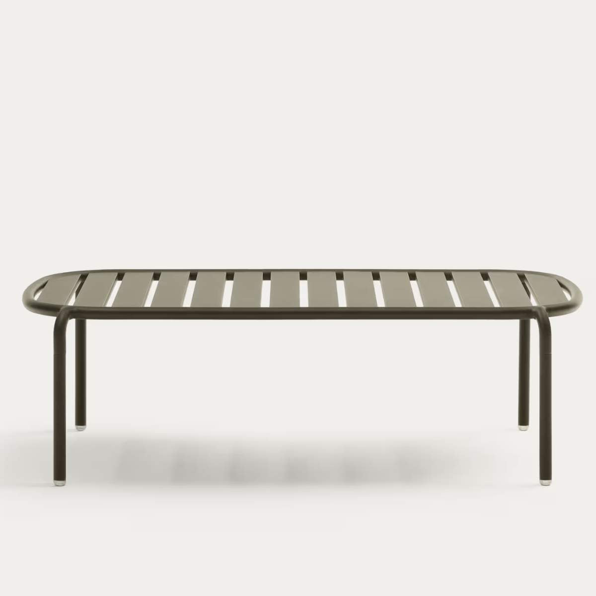 Kave Home Joncols outdoor coffee table in aluminium with taupe painted finish Ø 113 x 65cm
