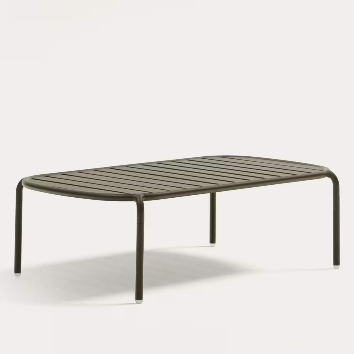 Kave Home Joncols outdoor coffee table in aluminium with taupe painted finish Ø 113 x 65cm