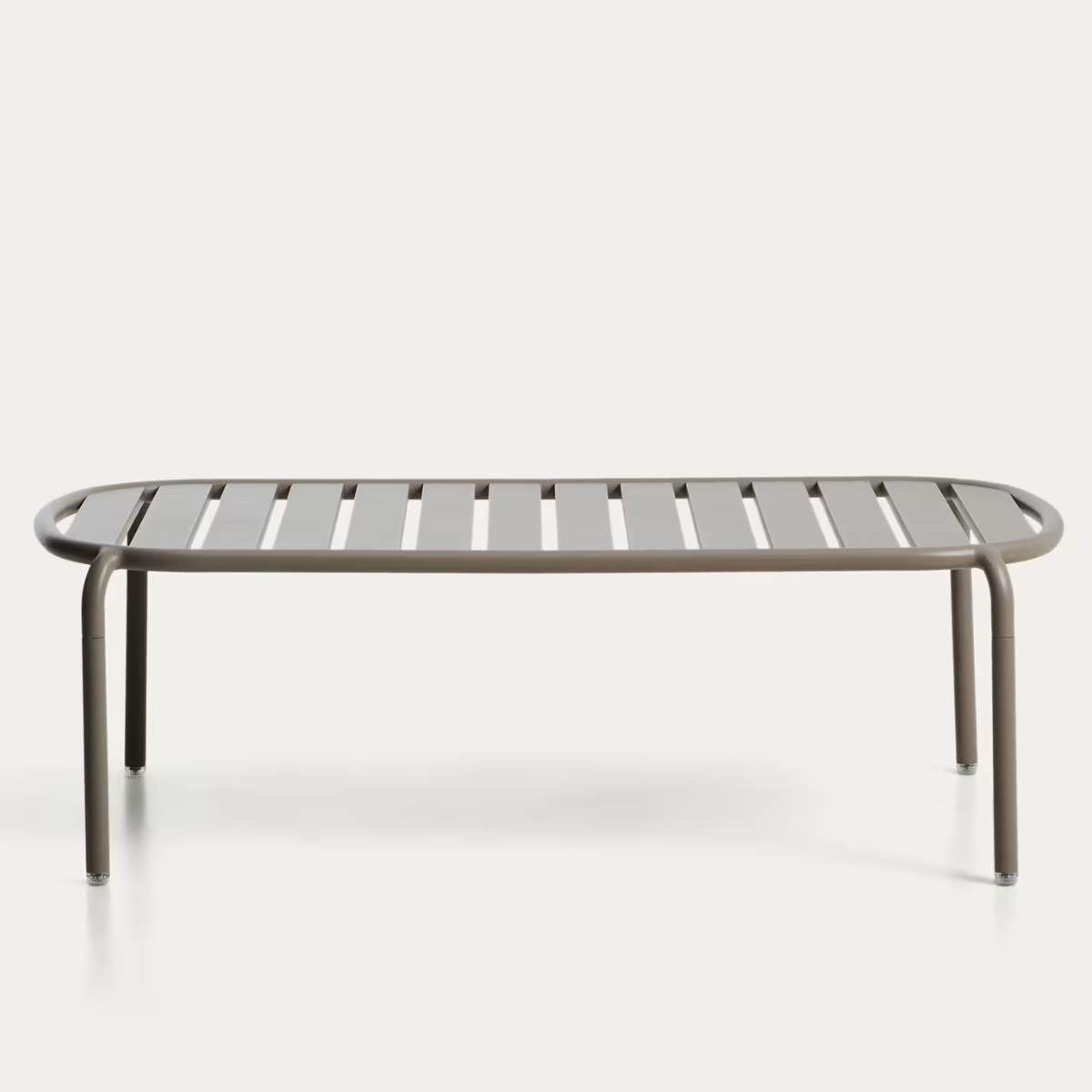 Kave Home Joncols outdoor coffee table in aluminium with taupe painted finish Ø 113 x 65cm