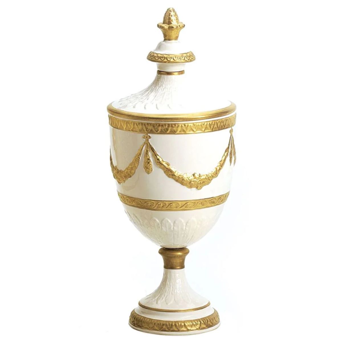 Villari Josephine Potiche with Festoon - White & Gold