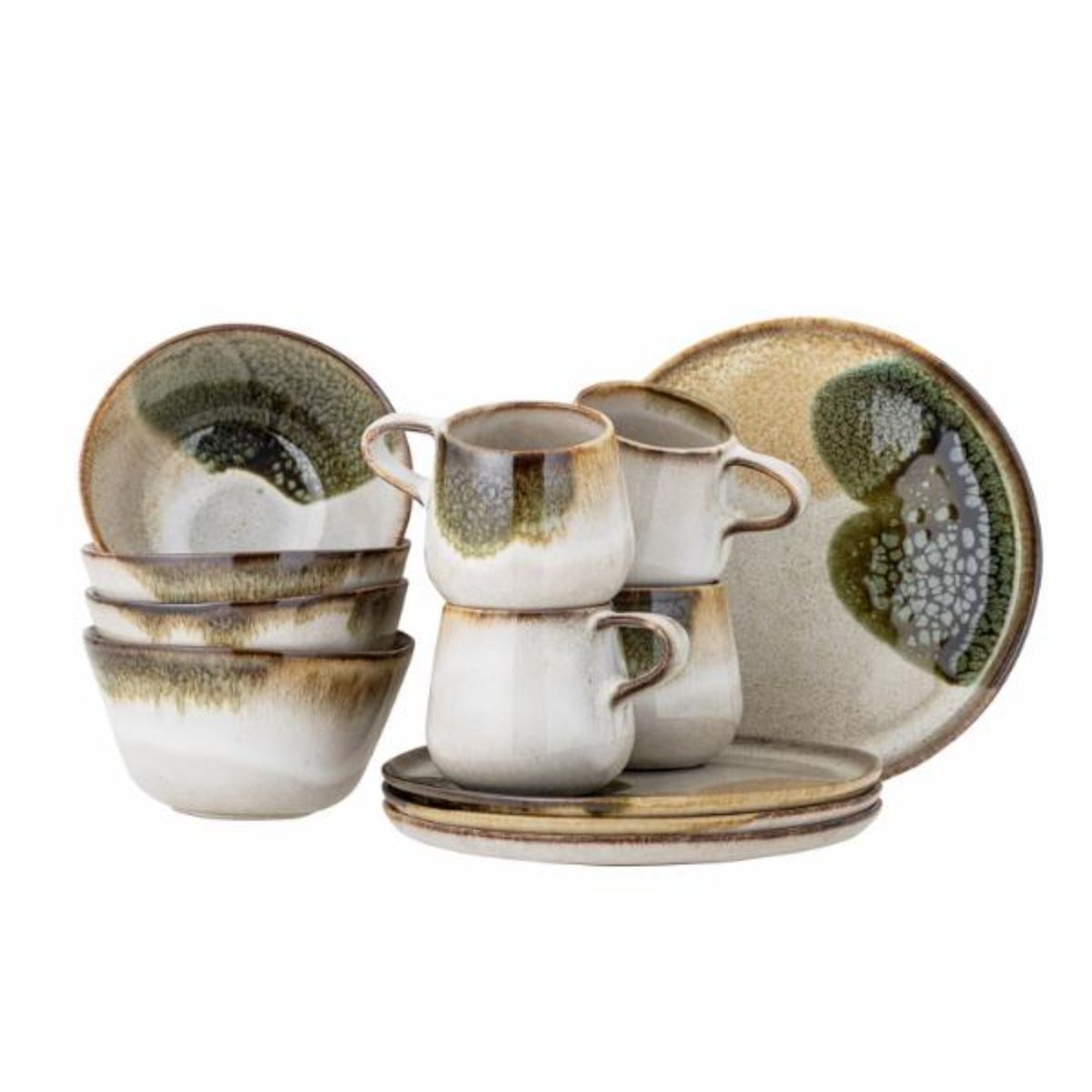 Bloomingville Jules 12 Piece Stoneware Breakfast Set - Green