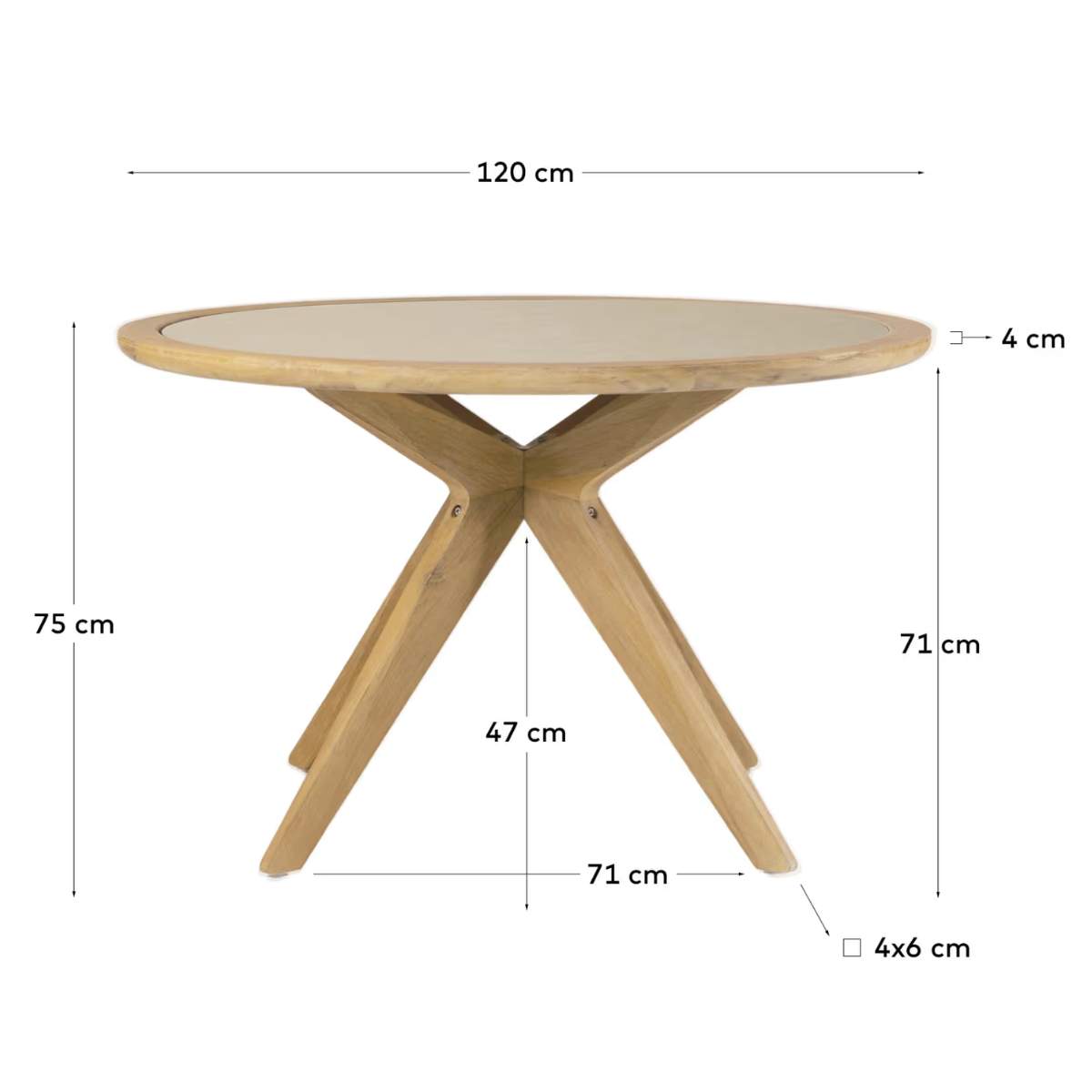 Kave Home Julieta round table in polycement and solid acacia wood Ø 120 cm FSC 100%