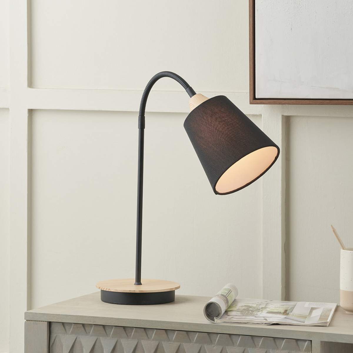 Pacific Lifestyle Juna Black Metal and Natural Wood Table Lamp