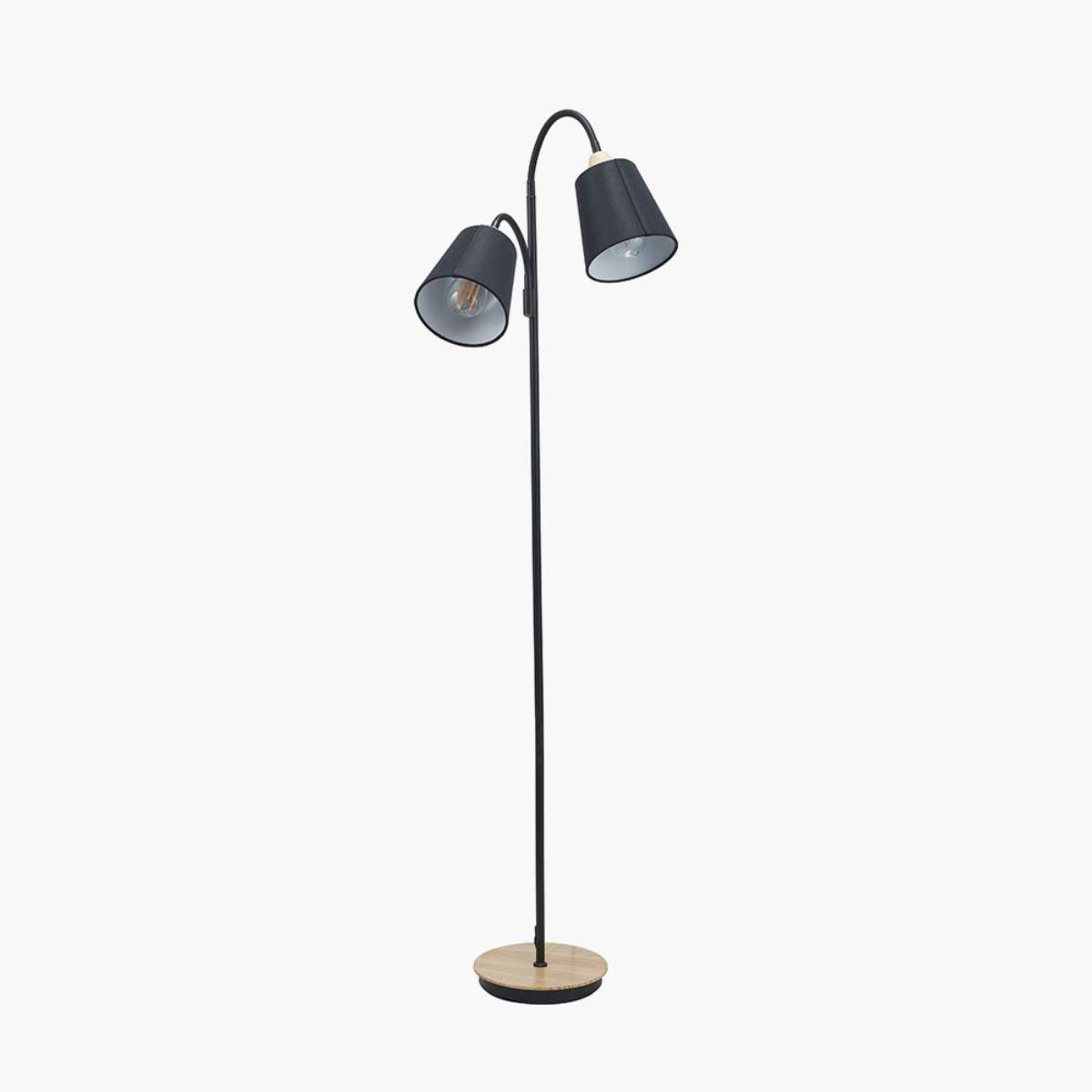 Pacific Lifestyle Juna Black Metal and Natural Wood Two Head Floor Lamp