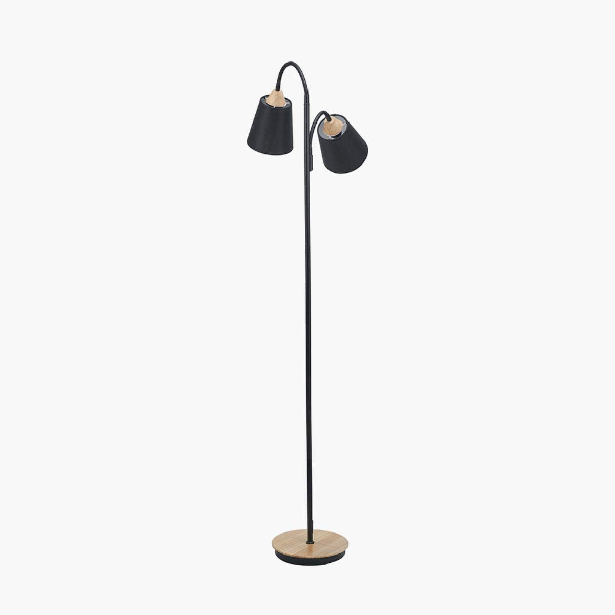 Pacific Lifestyle Juna Black Metal and Natural Wood Two Head Floor Lamp