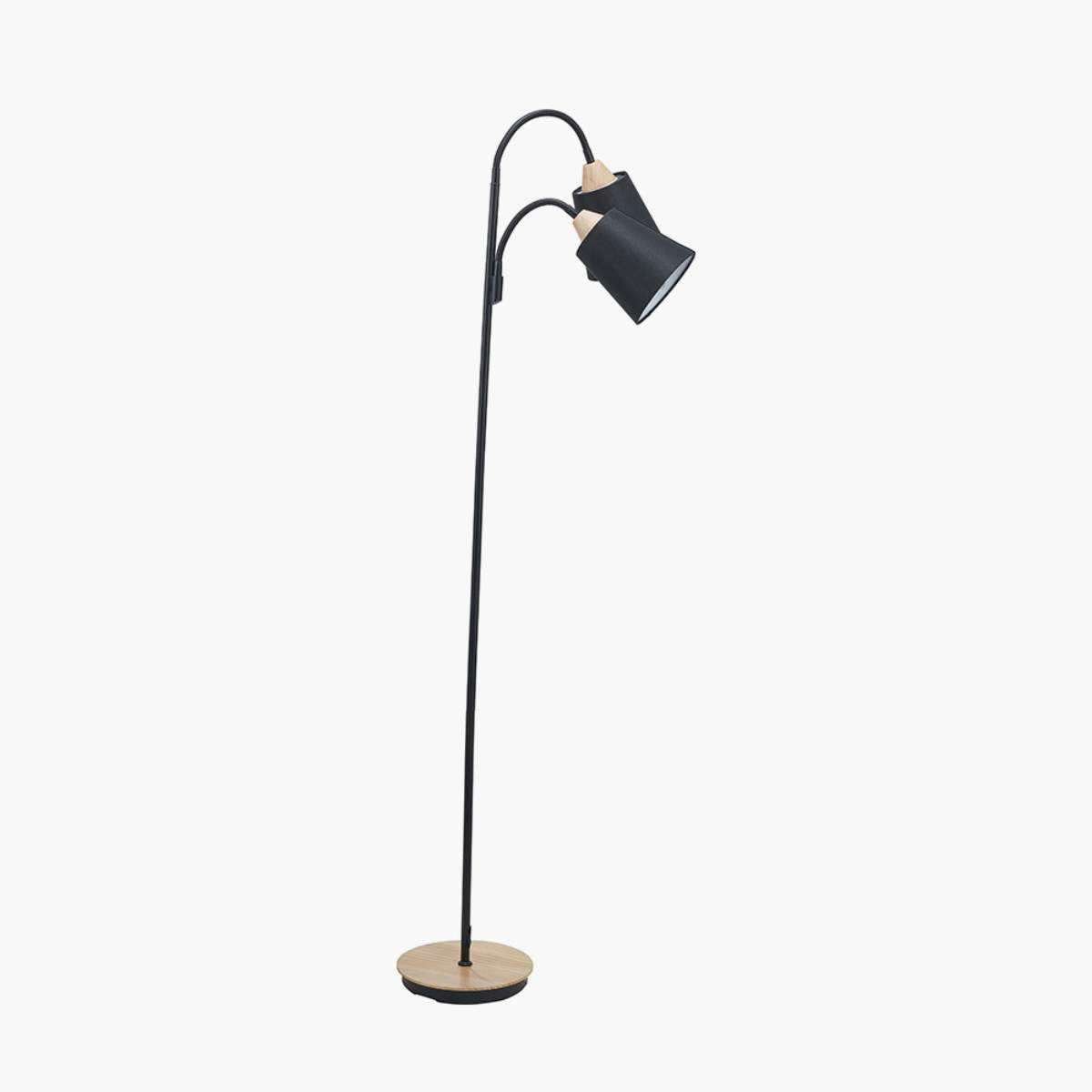 Pacific Lifestyle Juna Black Metal and Natural Wood Two Head Floor Lamp