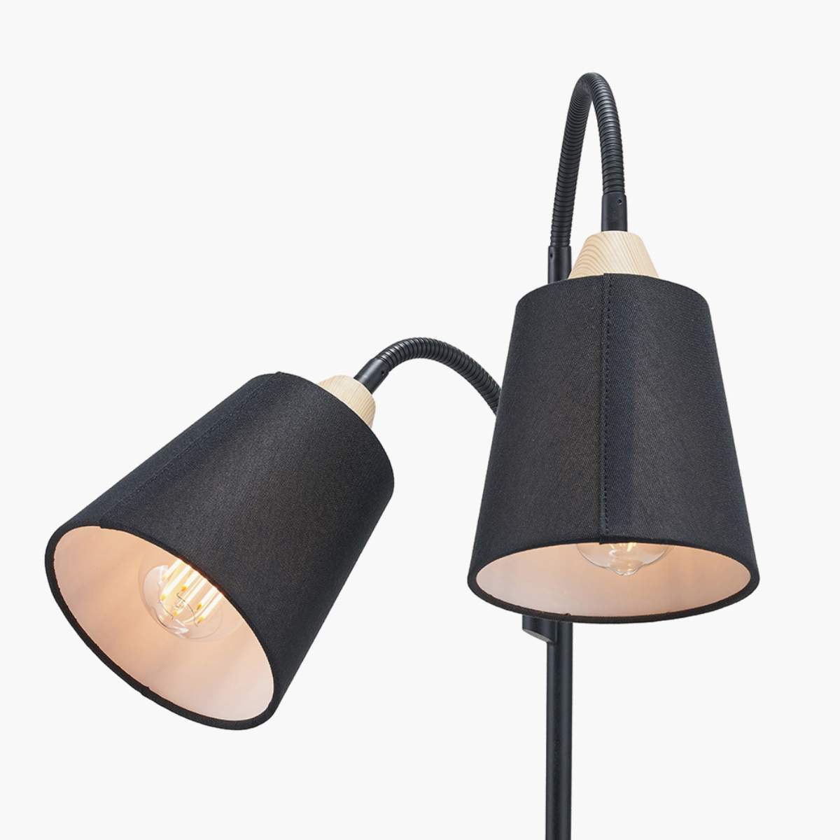 Pacific Lifestyle Juna Black Metal and Natural Wood Two Head Floor Lamp