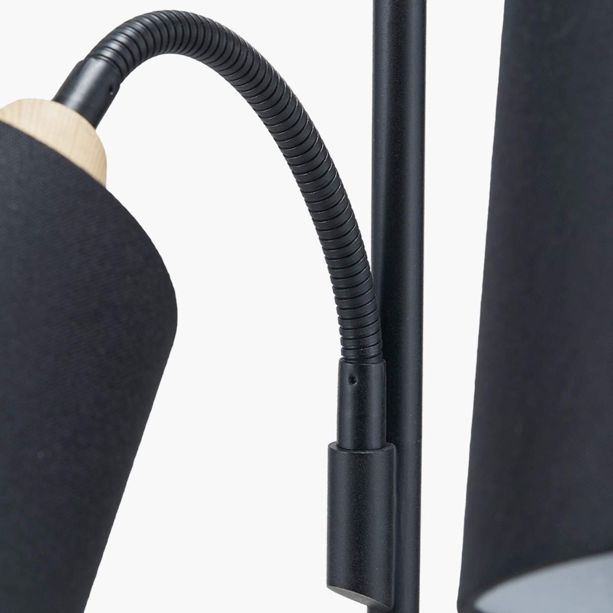 Pacific Lifestyle Juna Black Metal and Natural Wood Two Head Floor Lamp