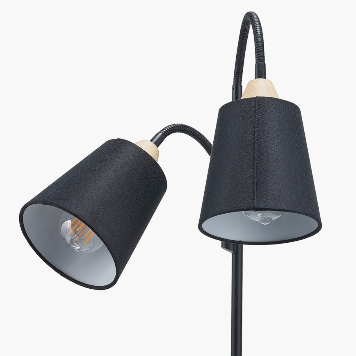 Pacific Lifestyle Juna Black Metal and Natural Wood Two Head Floor Lamp