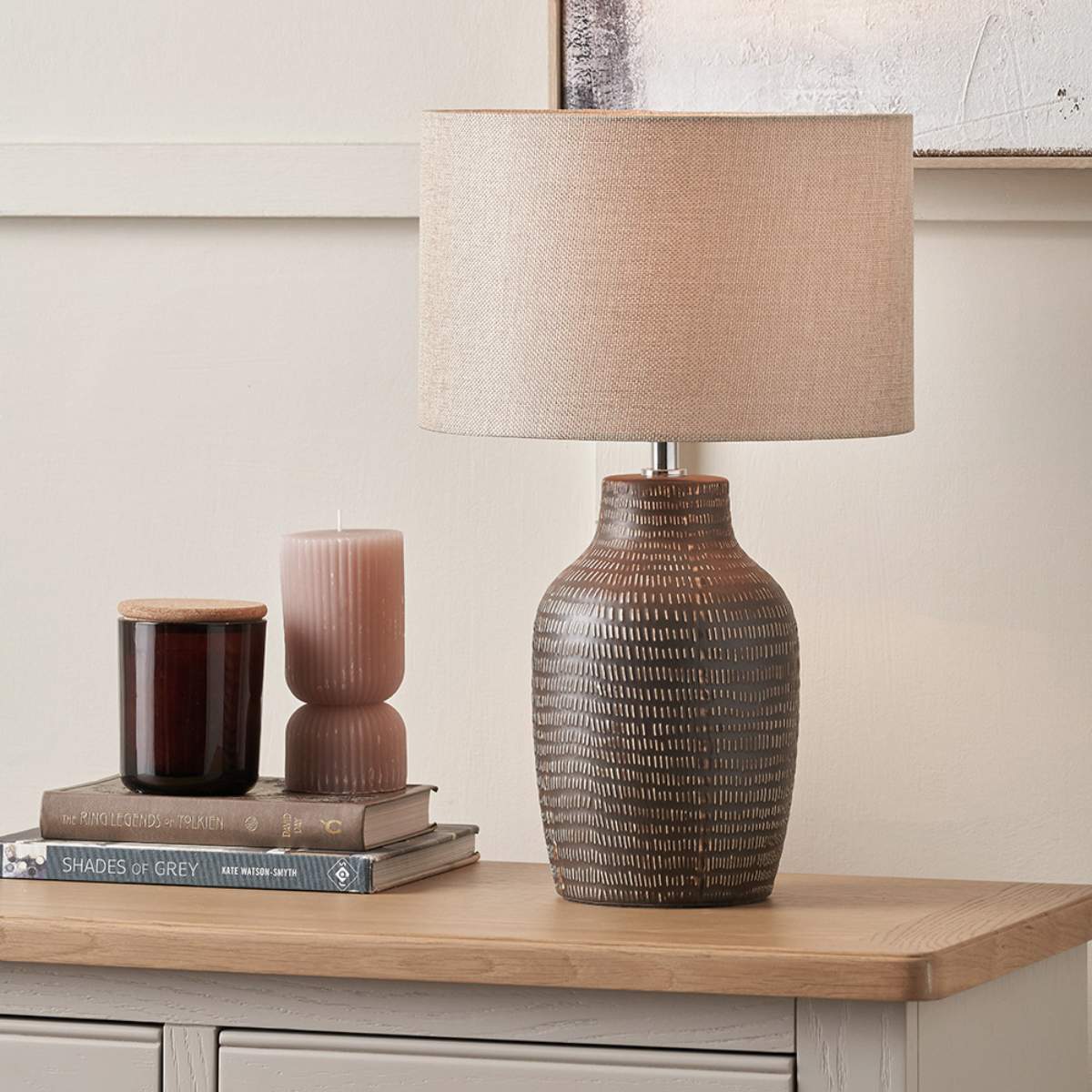 Pacific Lifestyle Kai Earth Coloured Textured Tall Ceramic Table Lamp