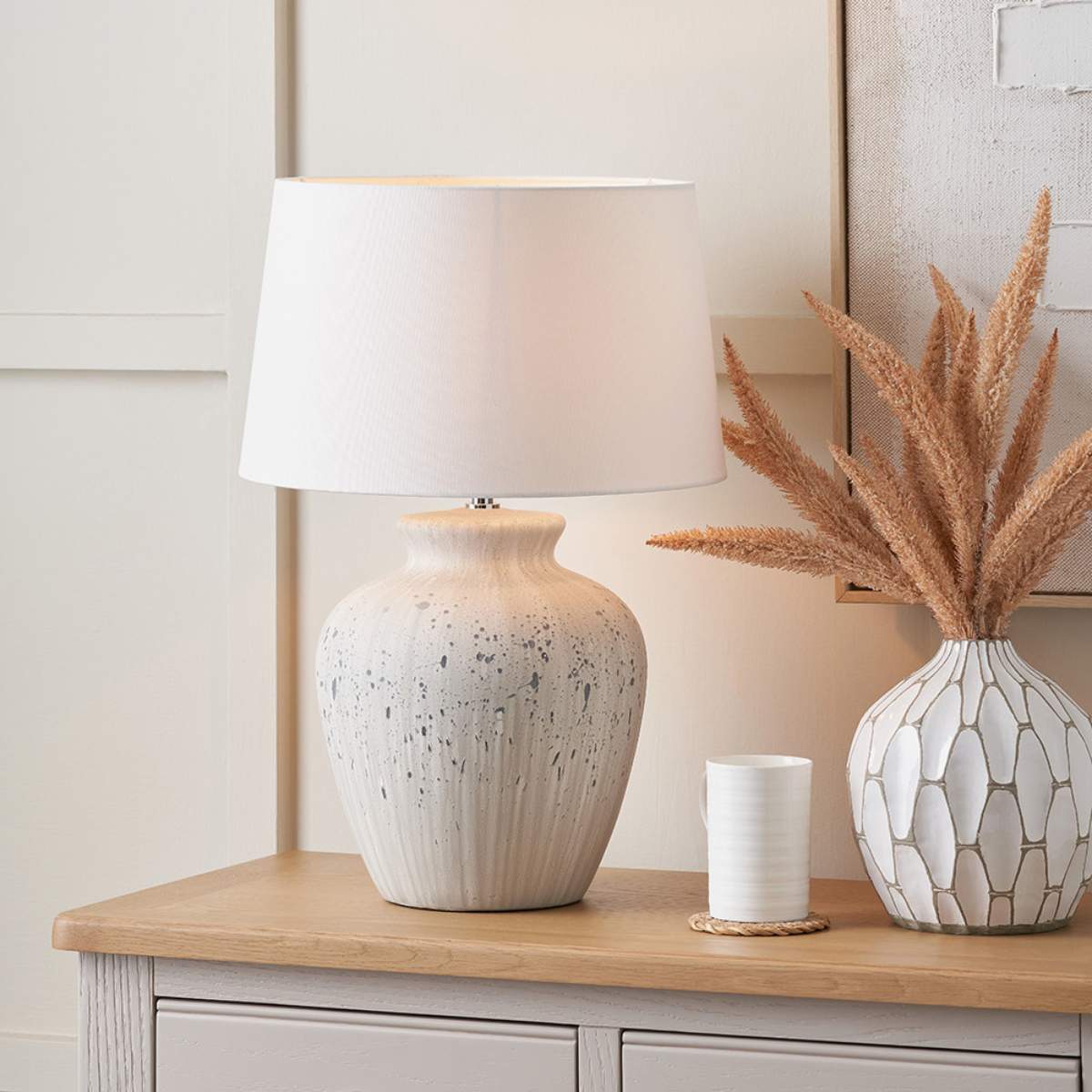 Pacific Lifestyle Kalli White and Grey Flecked Ceramic Table Lamp
