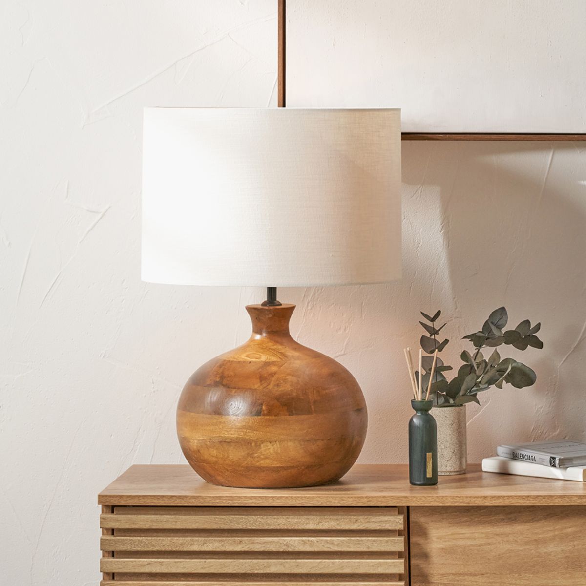 Pacific Lifestyle Kiah Brown Oiled Finish Mango Wood Round Table Lamp Base