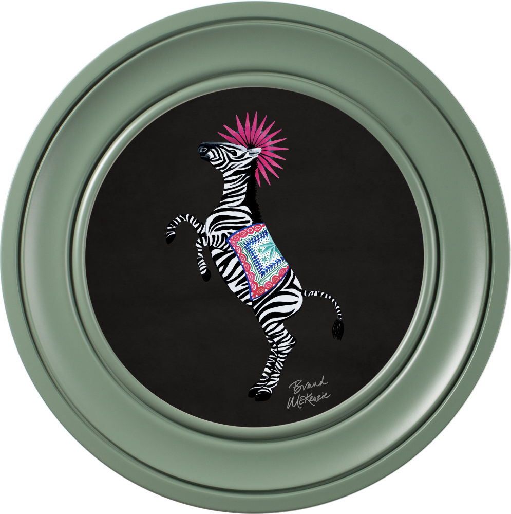 Brand McKenzie Balancing Act Kiki Framed Round Art Print with Charcoal Black Background