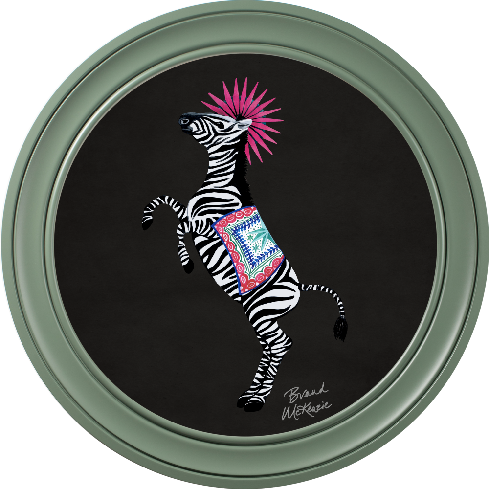 Brand McKenzie Balancing Act Kiki Framed Round Art Print with Charcoal Black Background