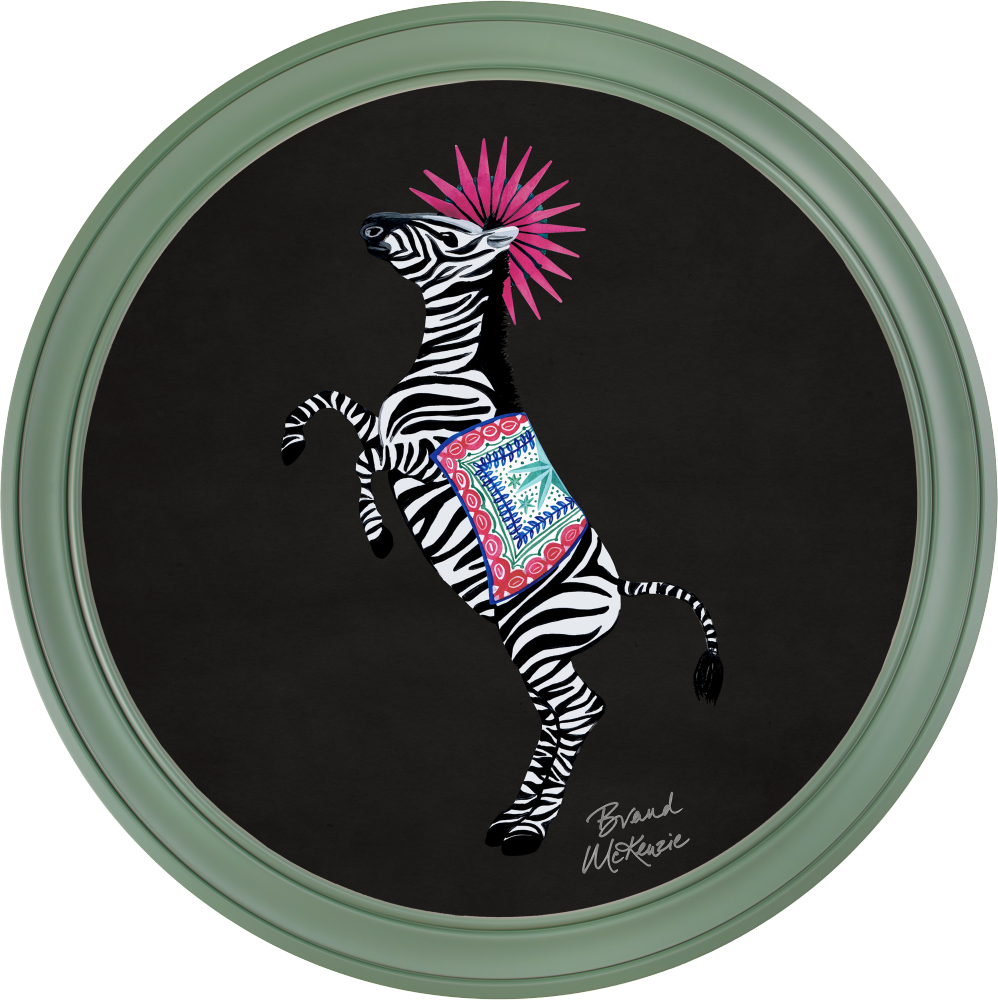 Brand McKenzie Balancing Act Kiki Framed Round Art Print with Charcoal Black Background