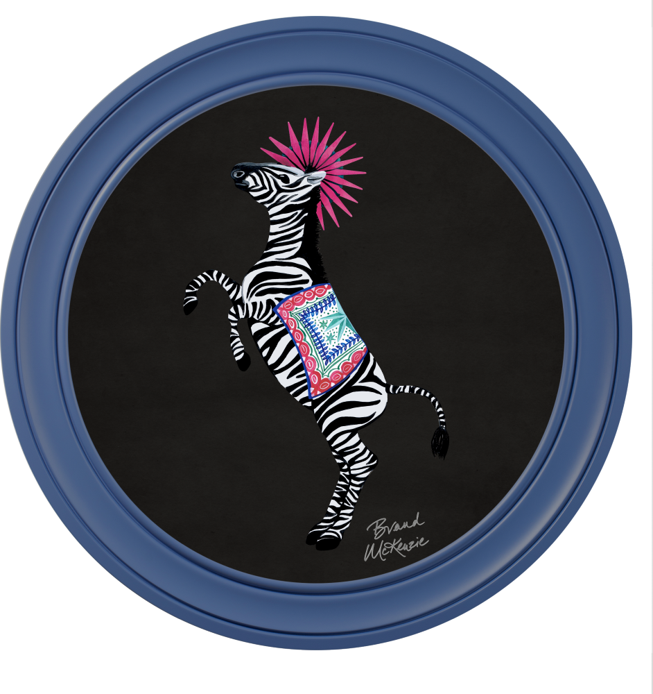 Brand McKenzie Balancing Act Kiki Framed Round Art Print with Charcoal Black Background
