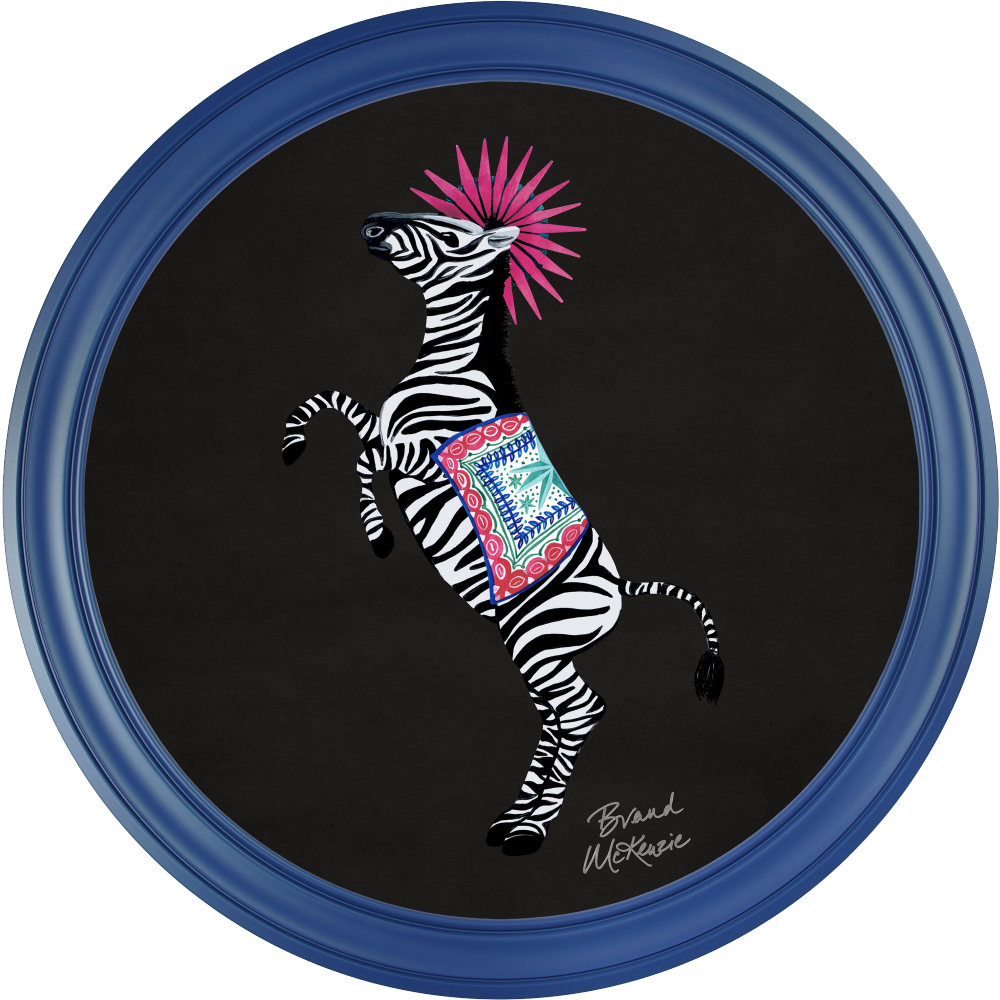 Brand McKenzie Balancing Act Kiki Framed Round Art Print with Charcoal Black Background