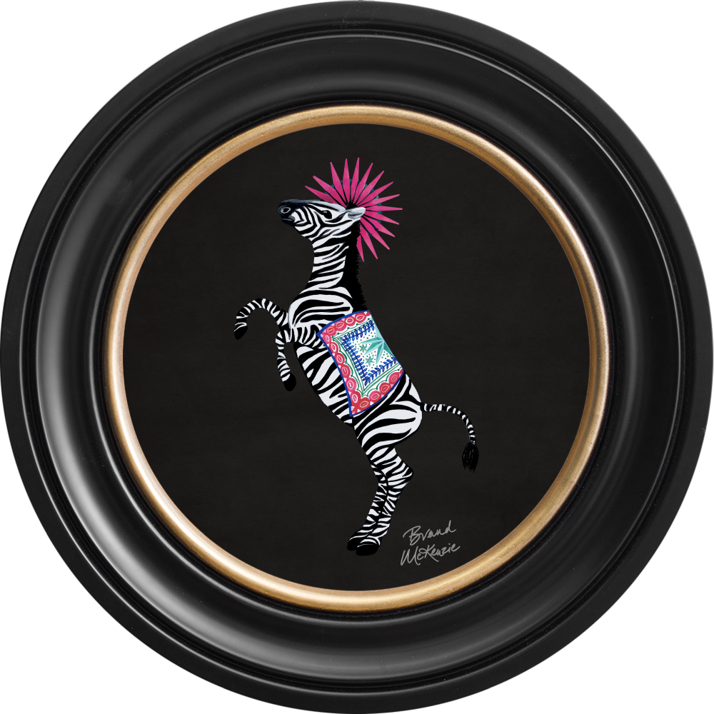 Brand McKenzie Balancing Act Kiki Framed Round Art Print with Charcoal Black Background