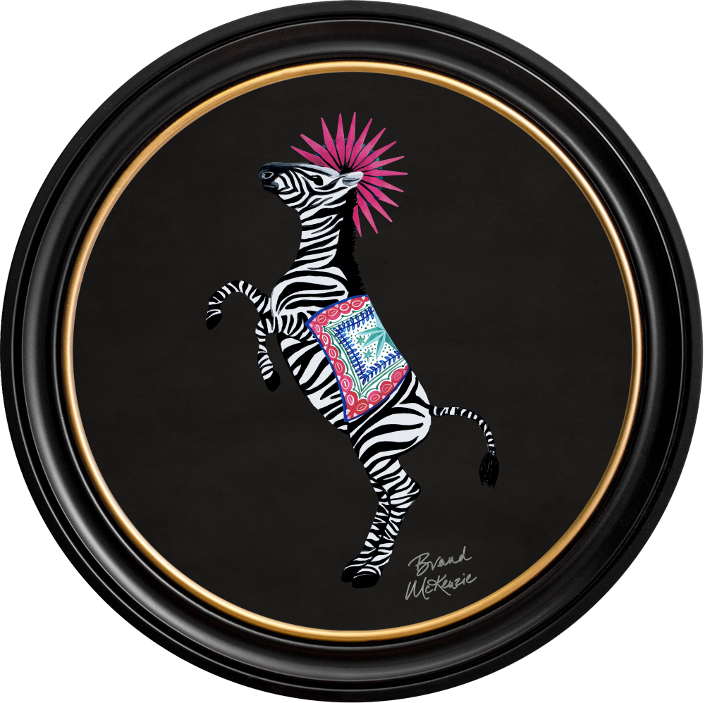 Brand McKenzie Balancing Act Kiki Framed Round Art Print with Charcoal Black Background