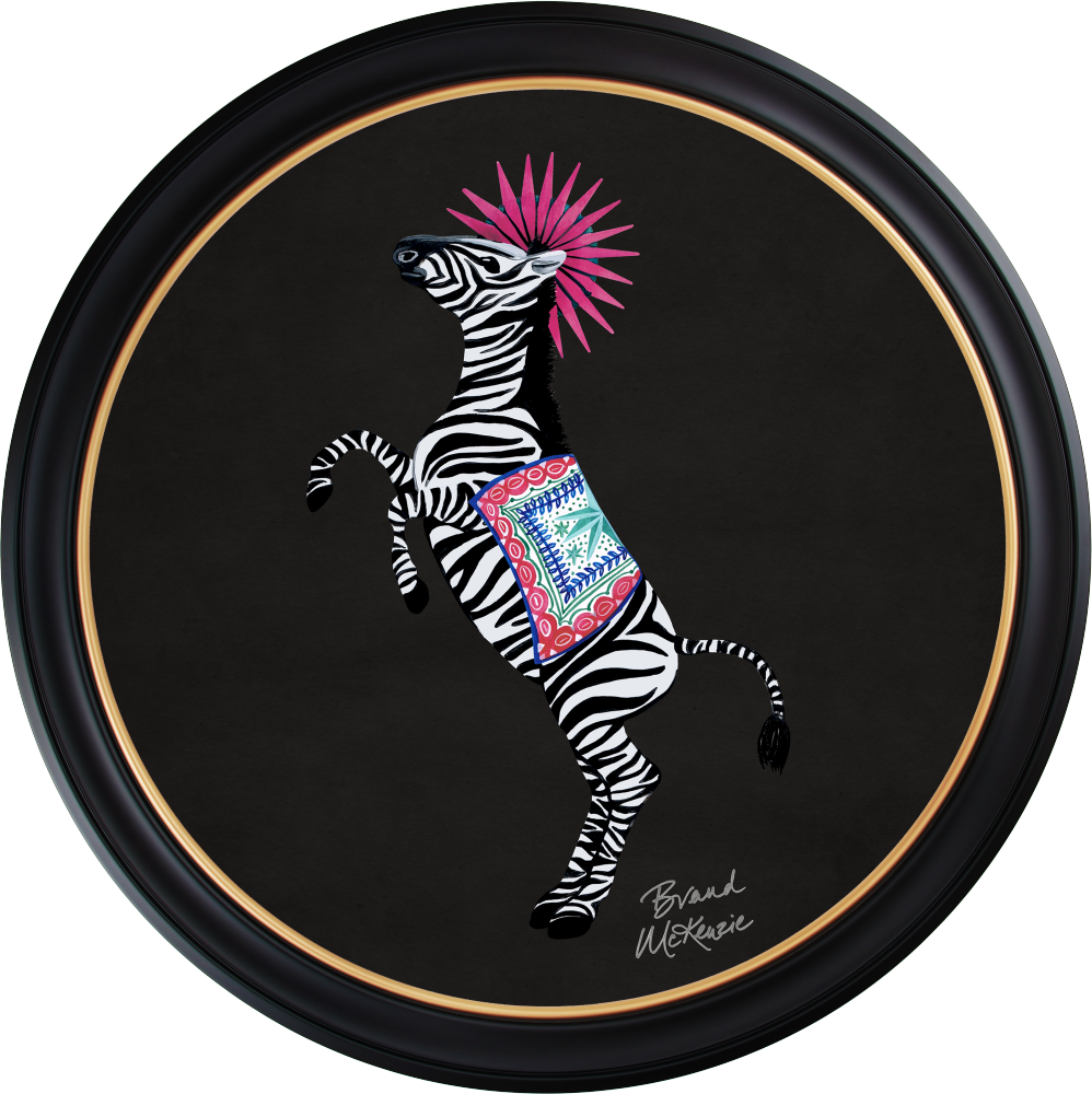 Brand McKenzie Balancing Act Kiki Framed Round Art Print with Charcoal Black Background