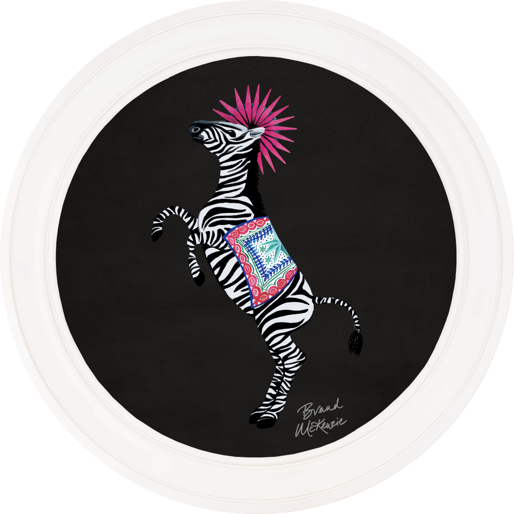 Brand McKenzie Balancing Act Kiki Framed Round Art Print with Charcoal Black Background