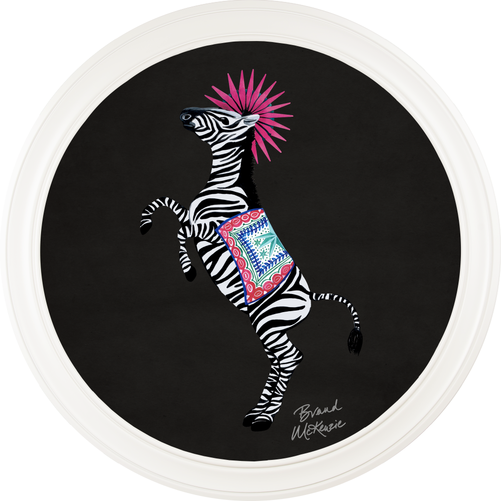 Brand McKenzie Balancing Act Kiki Framed Round Art Print with Charcoal Black Background