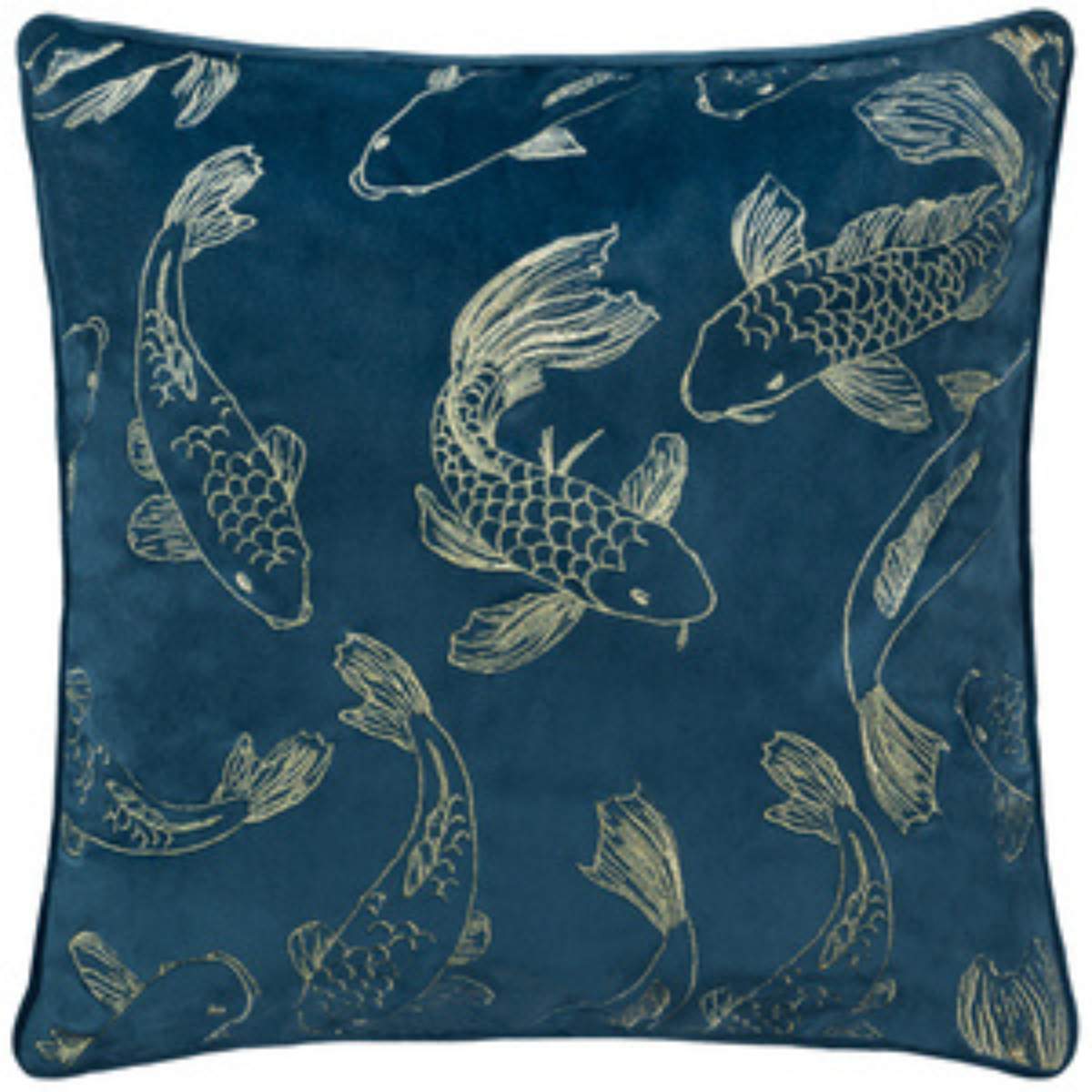 Make it a home Koi Pond Embroidered Velvet Cushion Cover - Navy