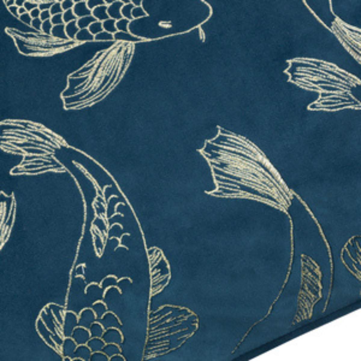 Make it a home Koi Pond Embroidered Velvet Cushion Cover - Navy