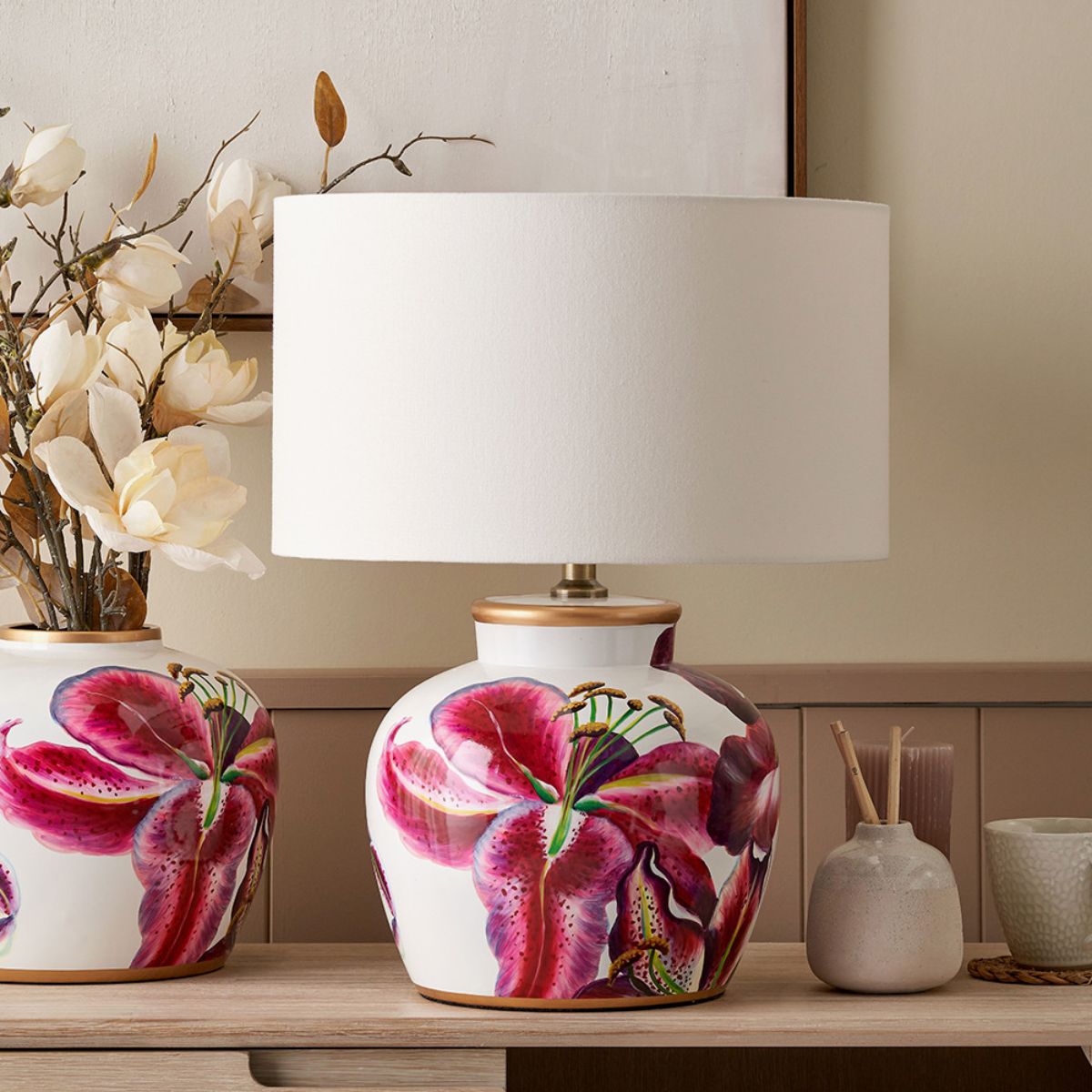 Pacific Lifestyle Laelia Pink Lily Ceramic Urn Table Lamp Base