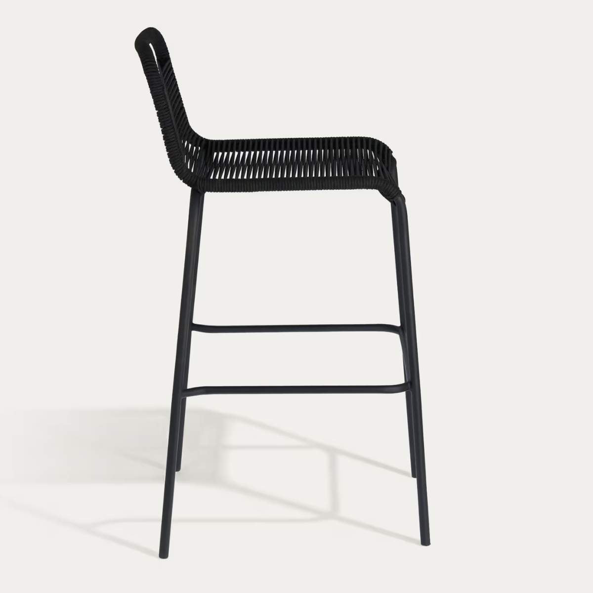Kave Home Lambton stackable stool in brown rope and black finish steel 74 cm