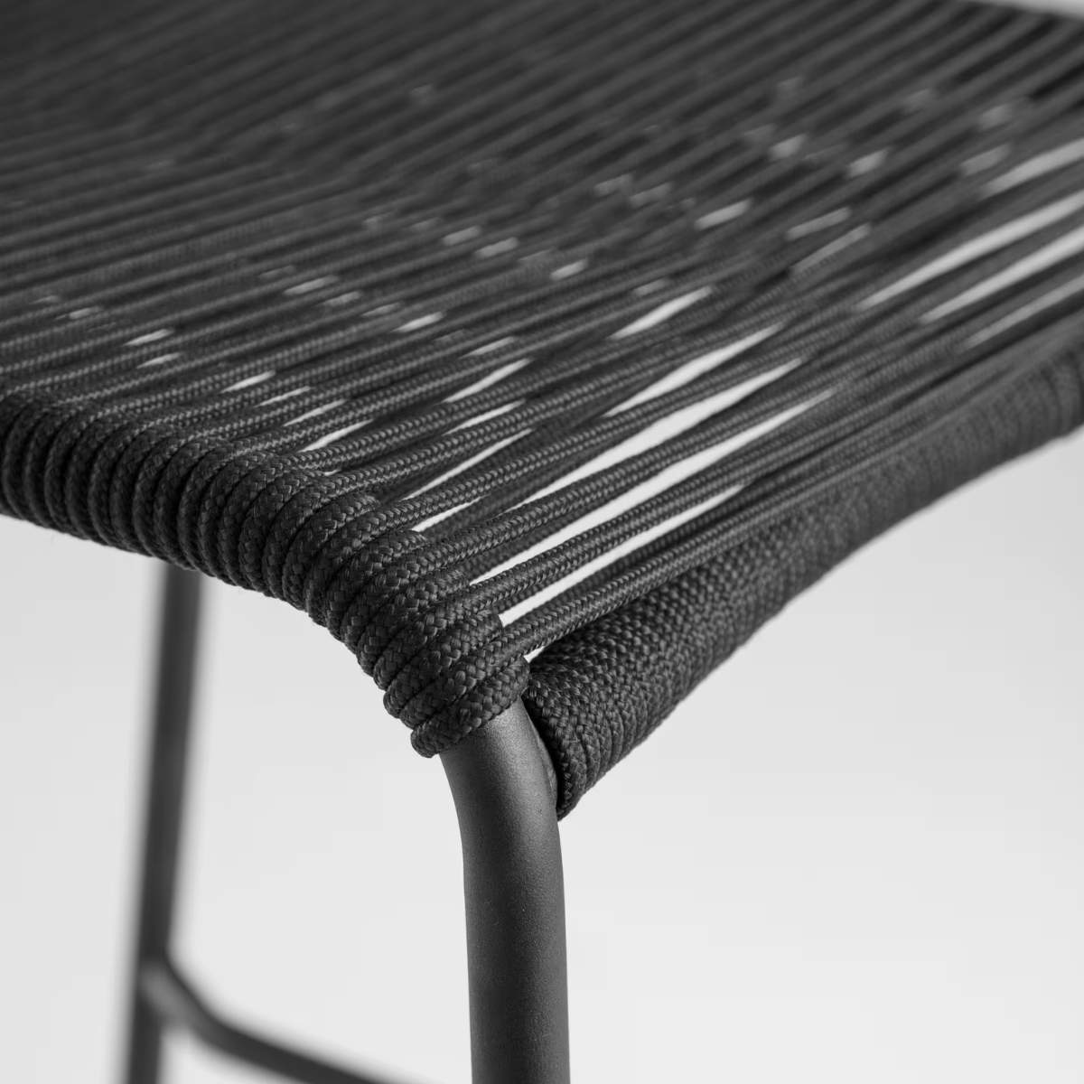 Kave Home Lambton stackable stool in brown rope and black finish steel 74 cm
