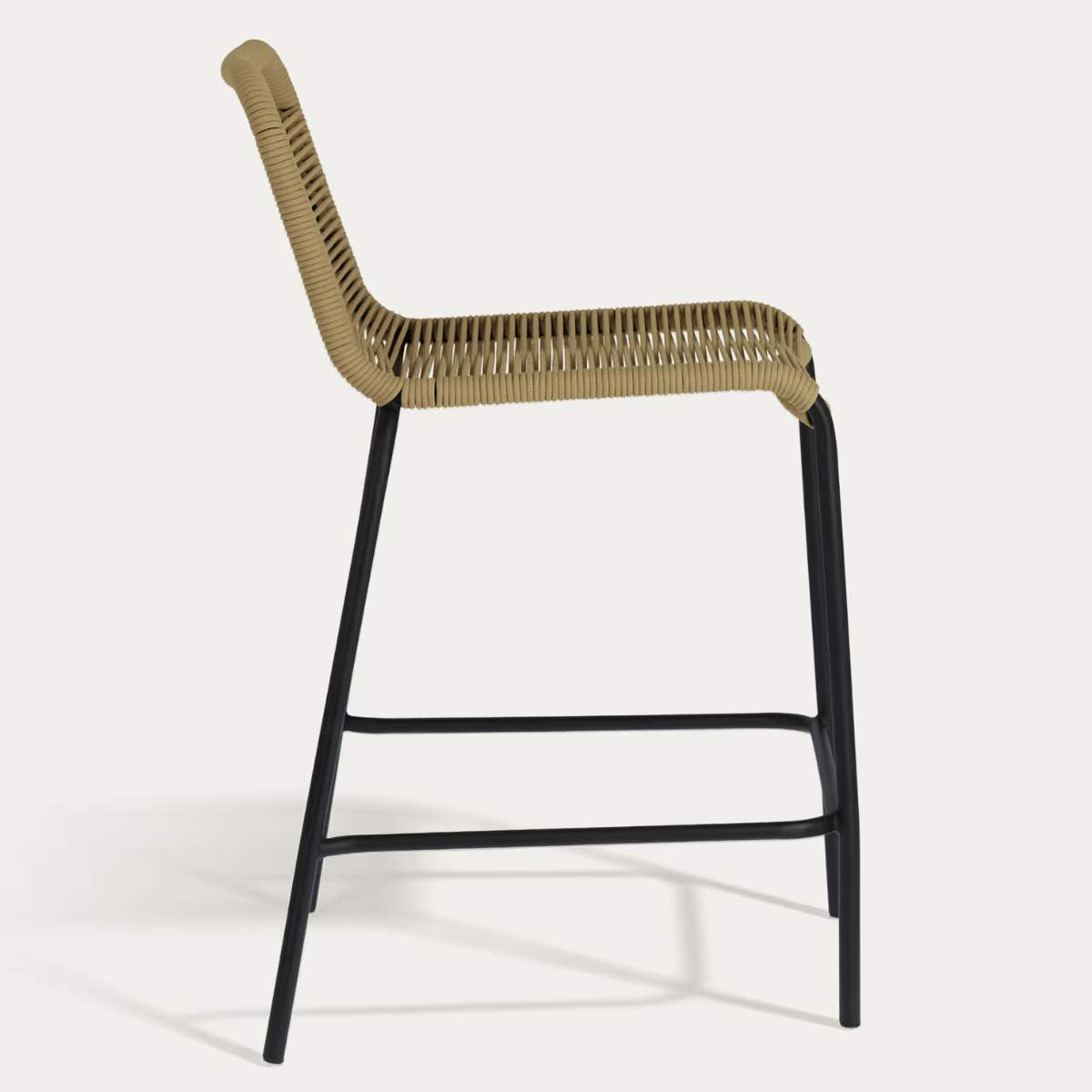 Kave Home Lambton stackable stool in brown rope and black finish steel, 62 cm