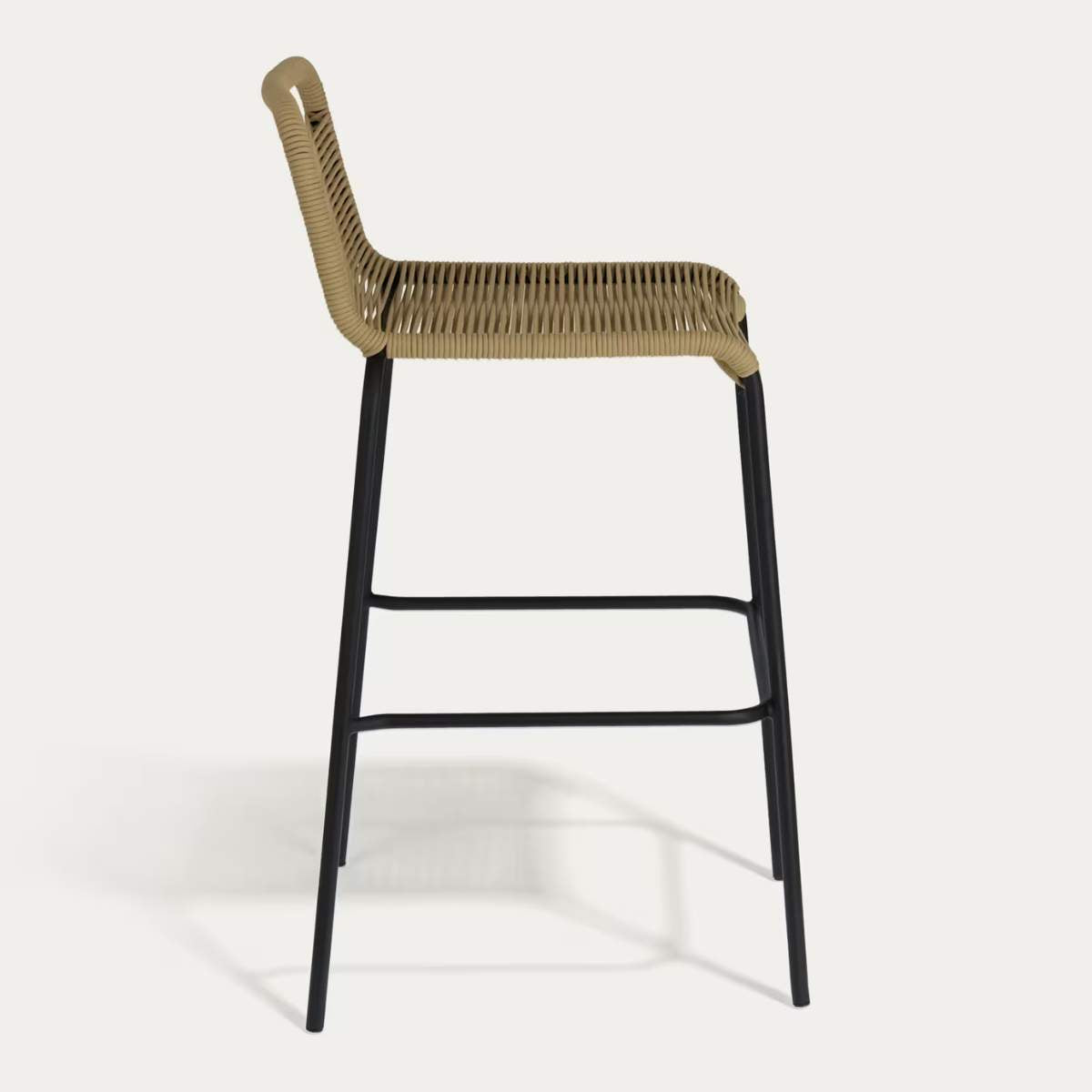 Kave Home Lambton stackable stool in brown rope and black finish steel 74 cm