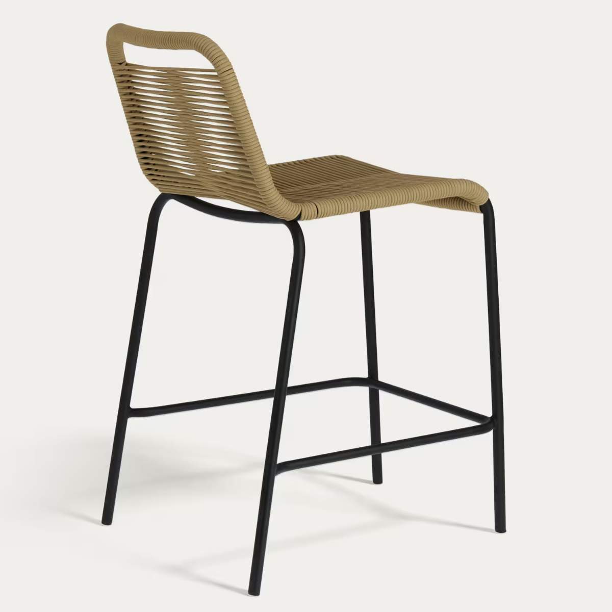 Kave Home Lambton stackable stool in brown rope and black finish steel, 62 cm