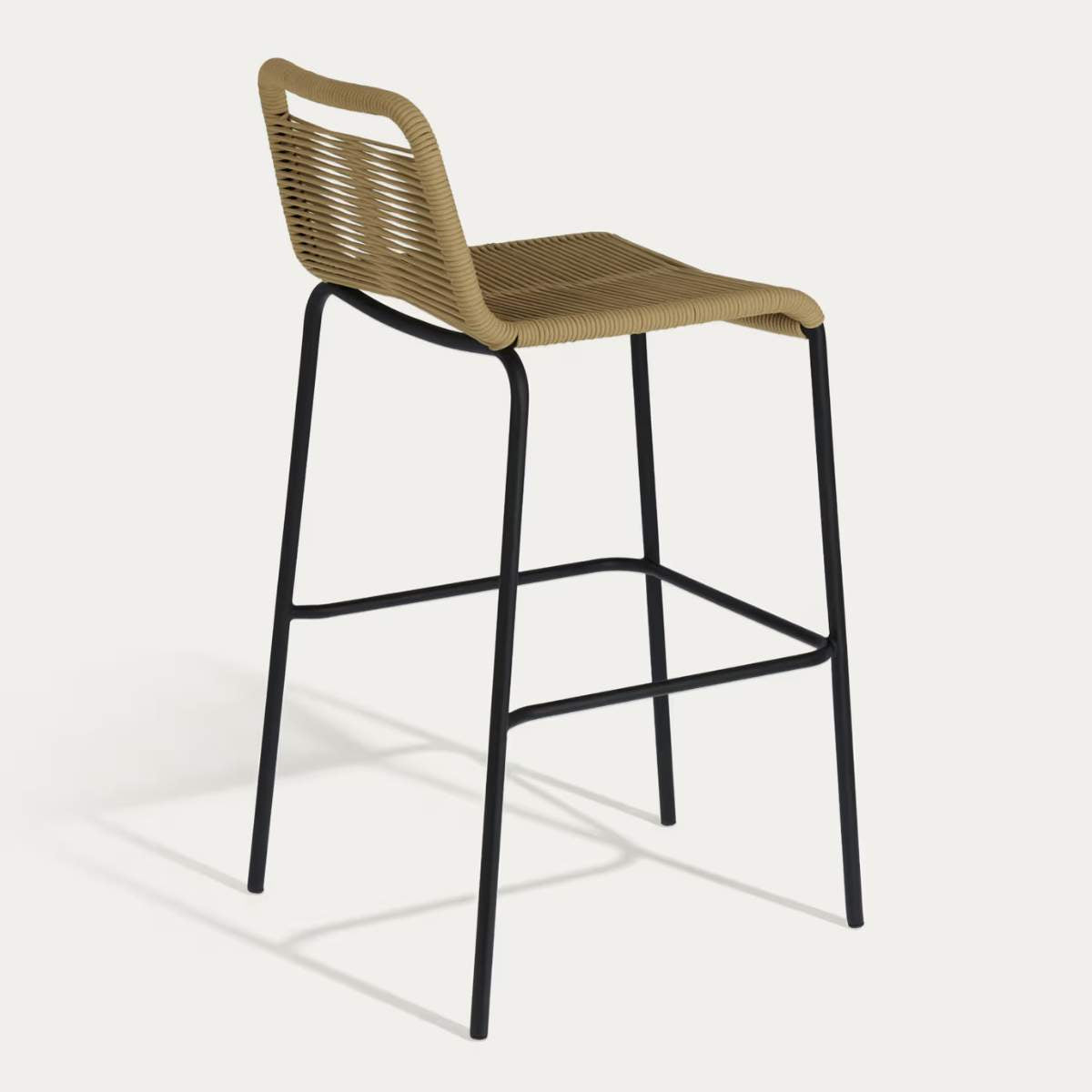 Kave Home Lambton stackable stool in brown rope and black finish steel 74 cm