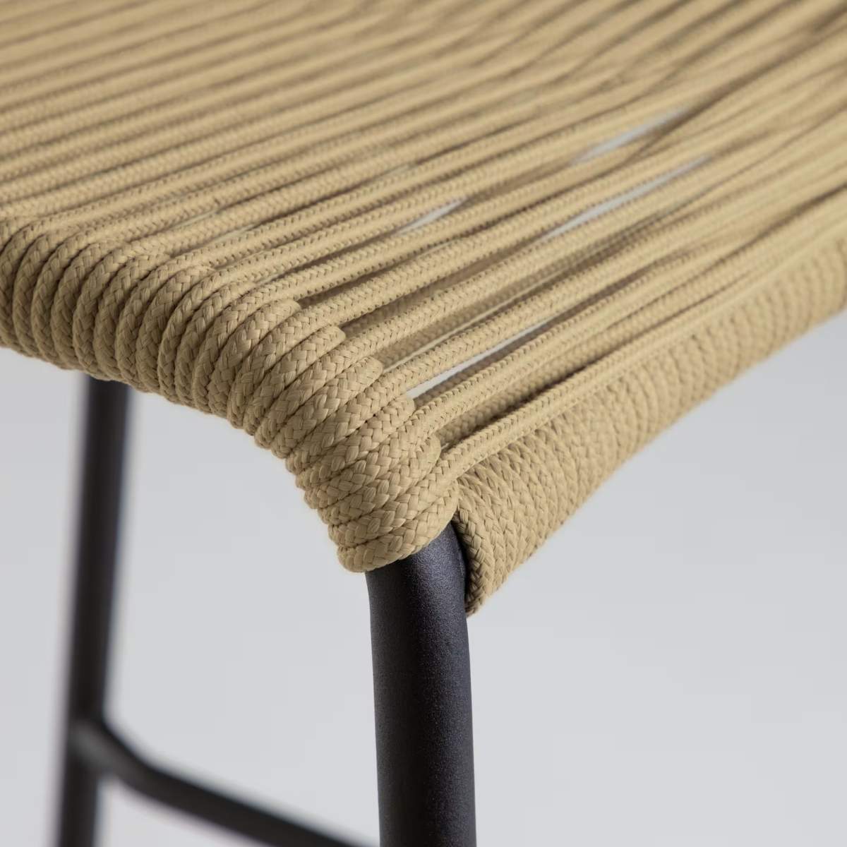 Kave Home Lambton stackable stool in brown rope and black finish steel 74 cm
