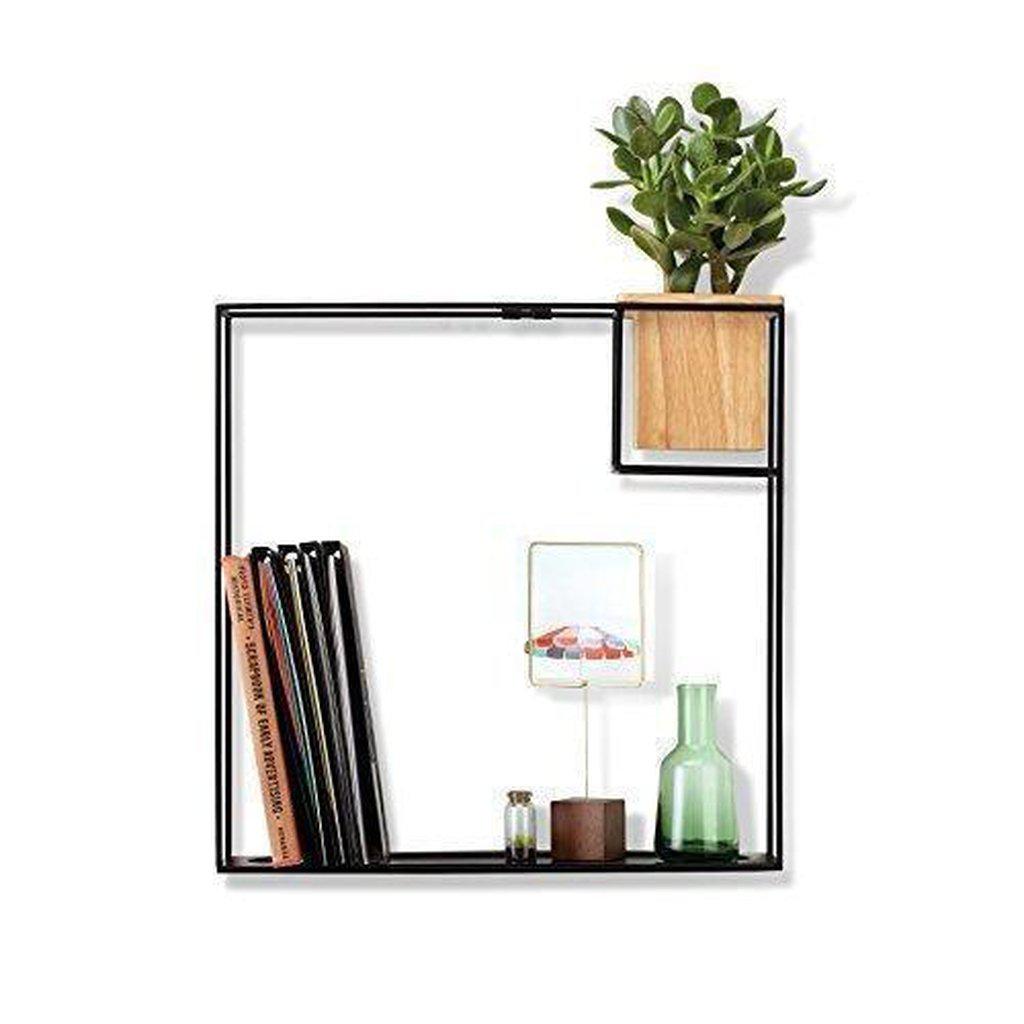 Large Cubist Shelf with Planter - Black-Beaumonde