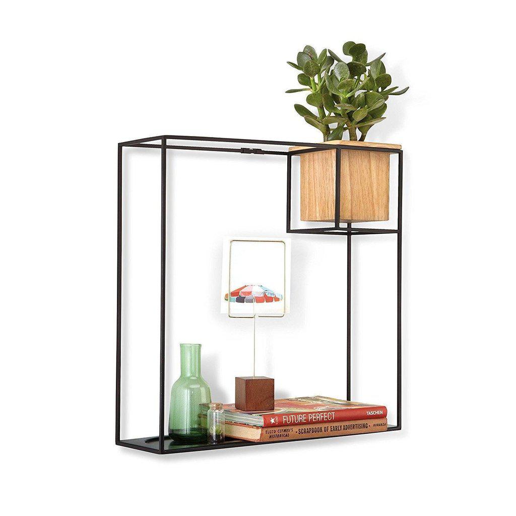 Large Cubist Shelf with Planter - Black-Beaumonde
