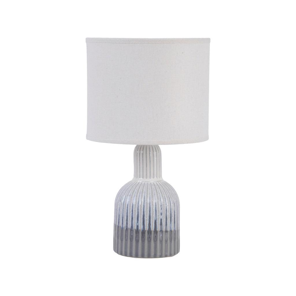 Large Grey Ribbed Porcelain Lamp White Shade-Beaumonde