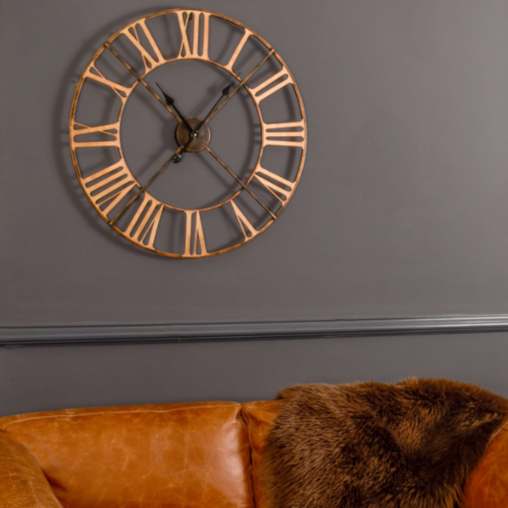 Large Metal Skeleton Wall Clock Black 70cm-Beaumonde