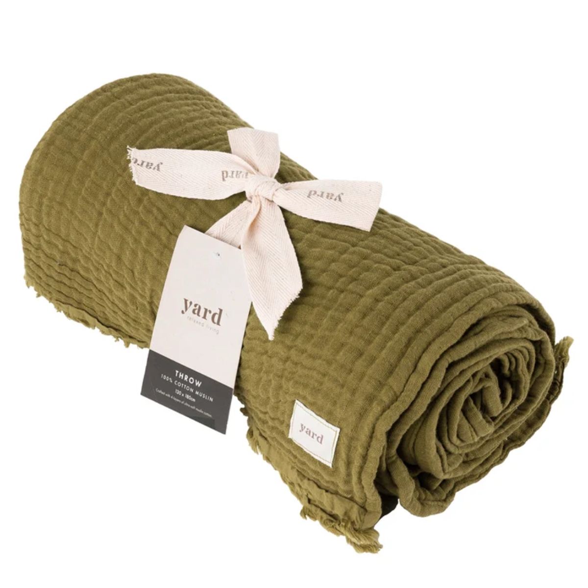 Riva Home Lark Muslin Cotton Throw Khaki